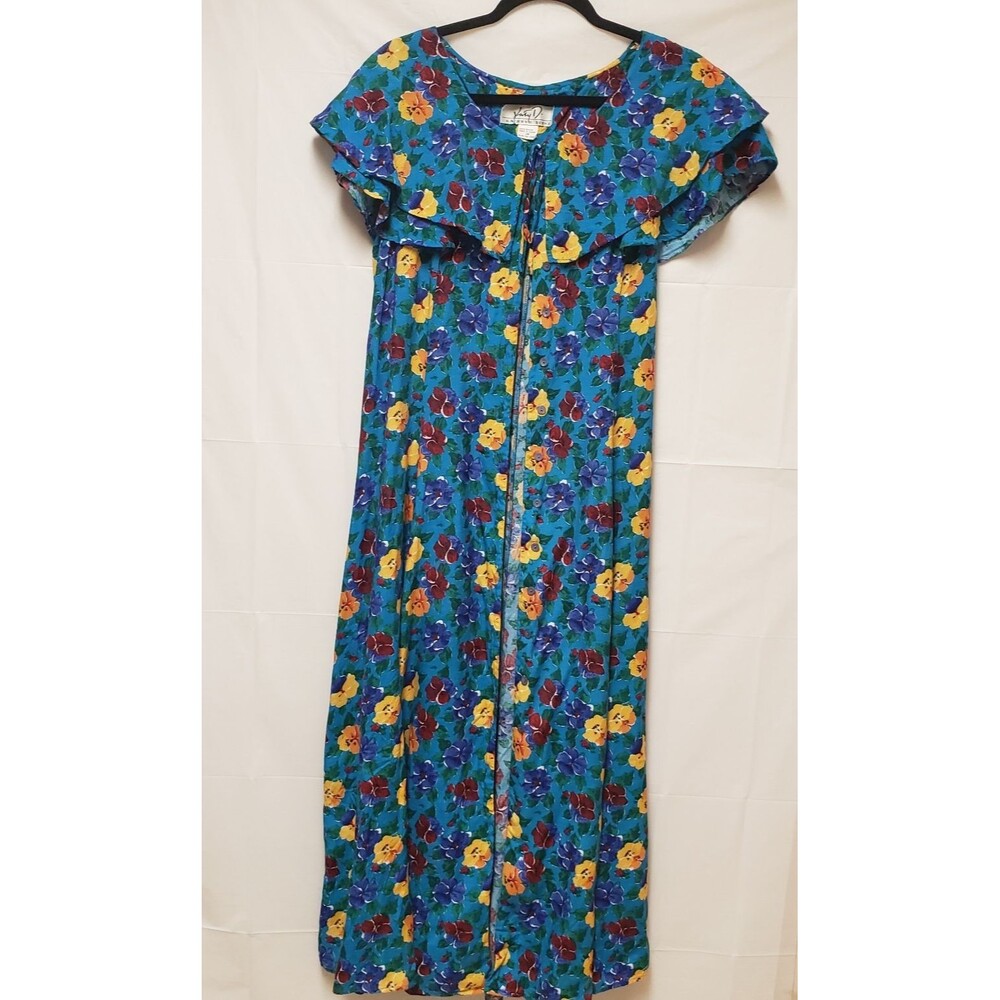 Katy D Women’s Blue Summer Maxi Dress Duster Cover Up Open Front Size 14 PO-Exc